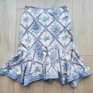 Ann Taylor LOFT blue & white floral print 100% cotton midi skirt size 0